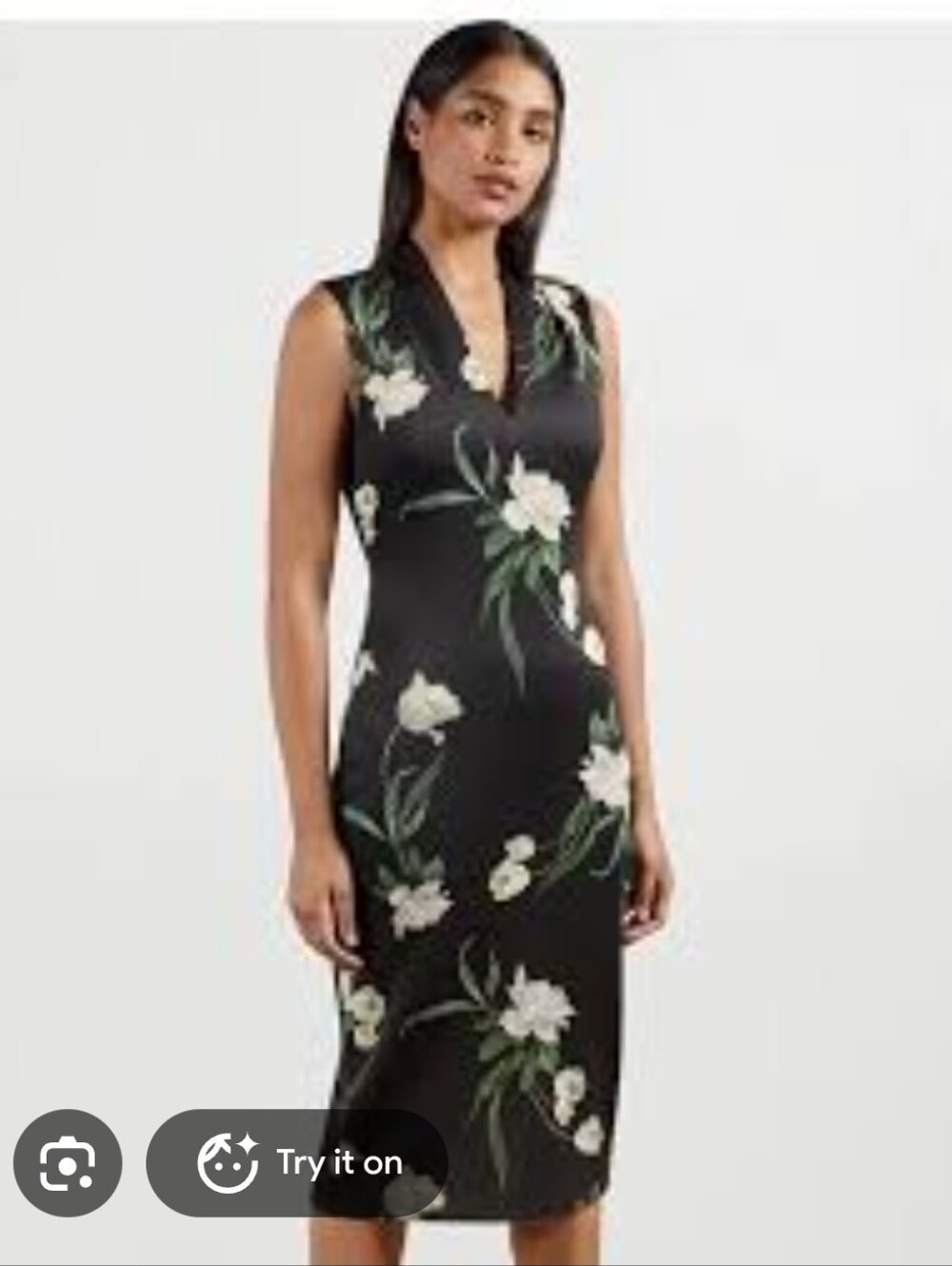 Ted Baker Polliee Elderflower Bodycon Jersey Sleeveless Black Floral Sheath